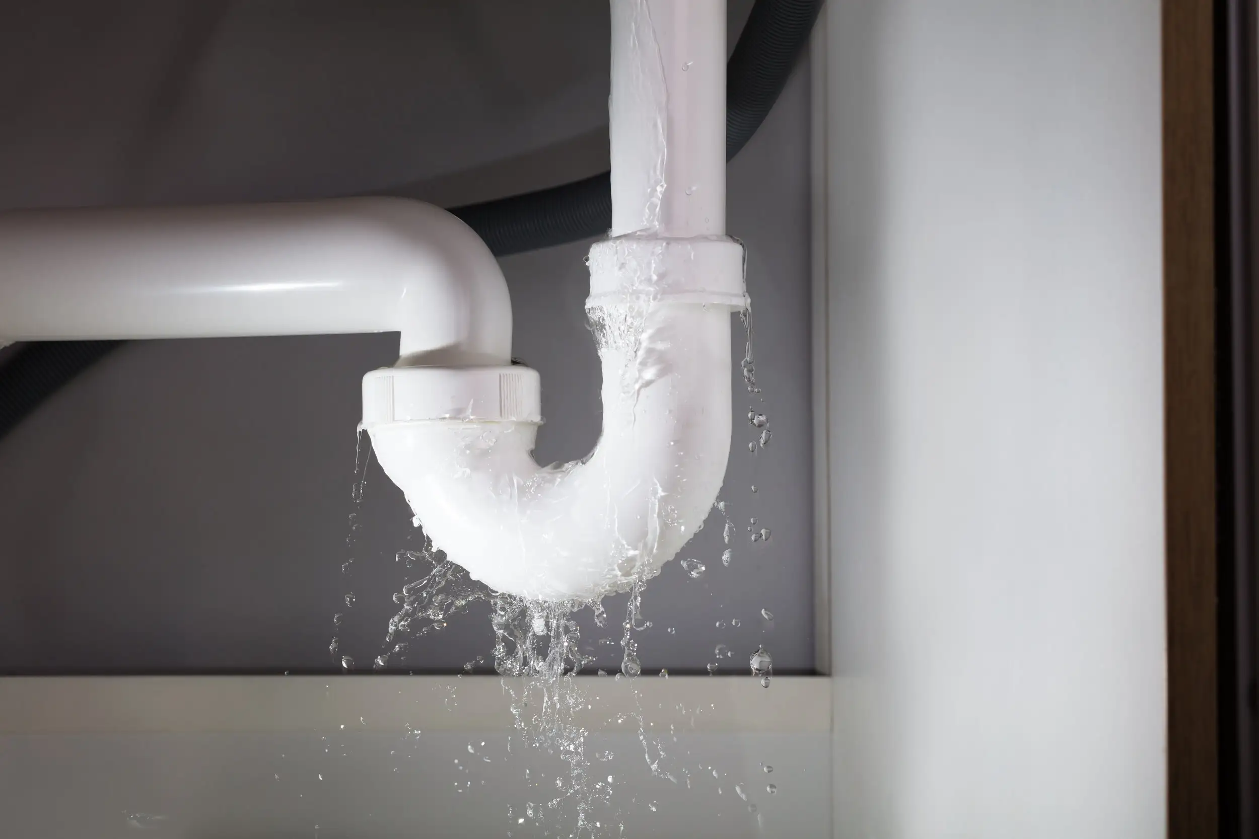 Leaking waste trap under a kitchen sink