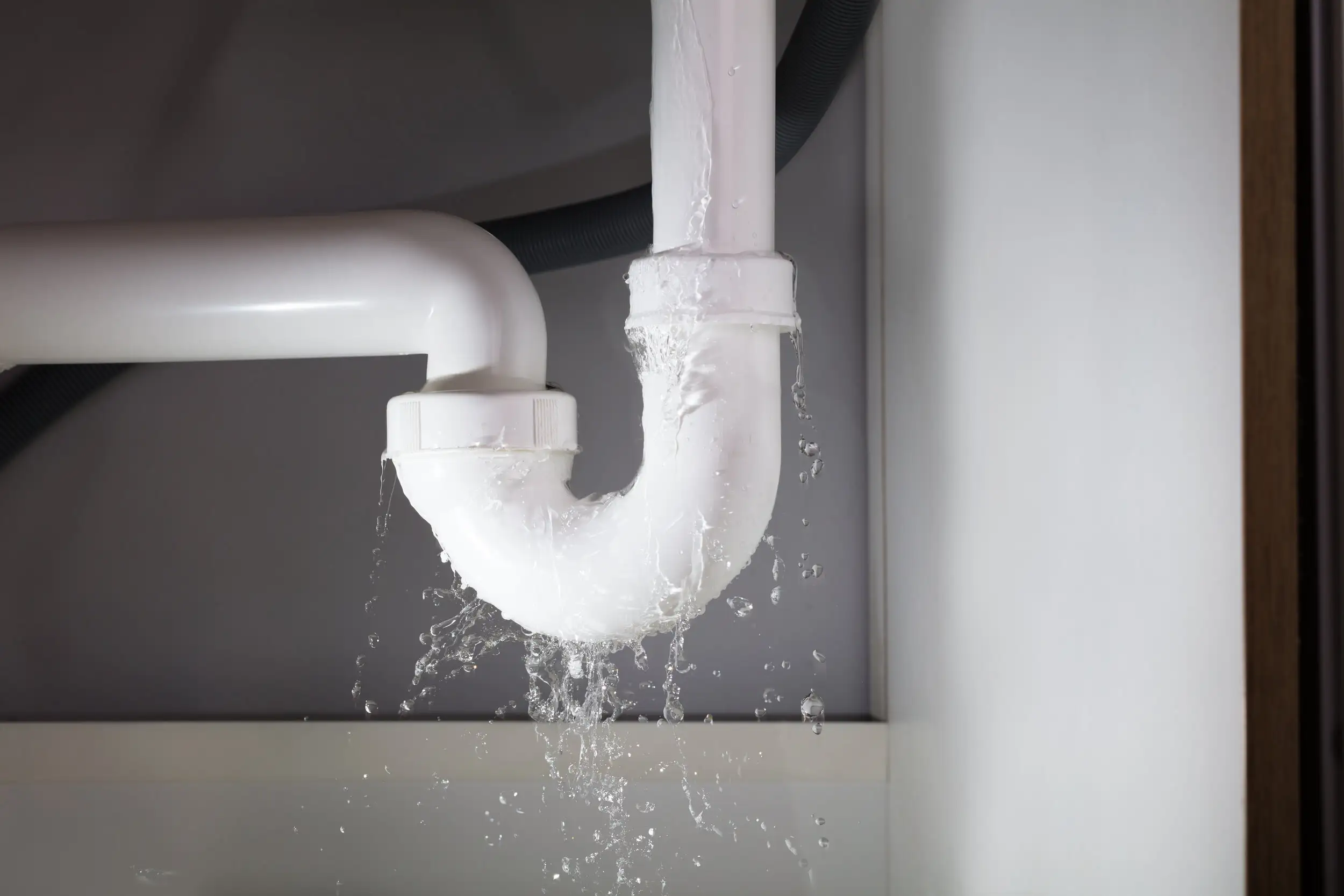 Leaking waste trap under a kitchen sink