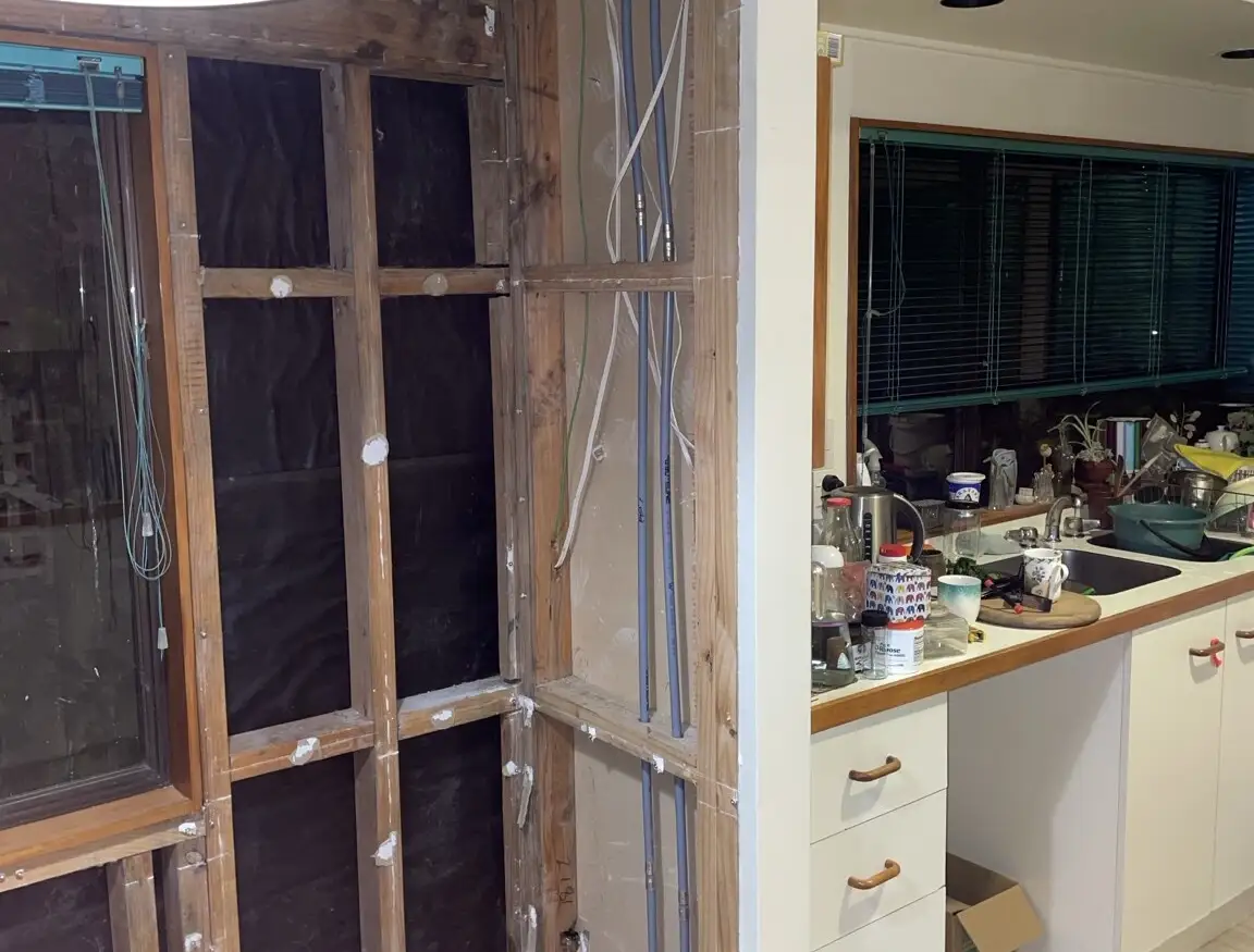 New water pipe run through the wall framing during a full repipe of an older Auckland home