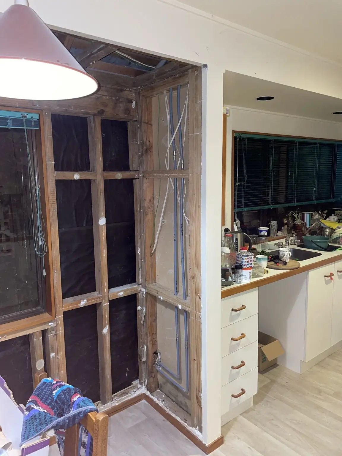 New plumbing installed through timber framing